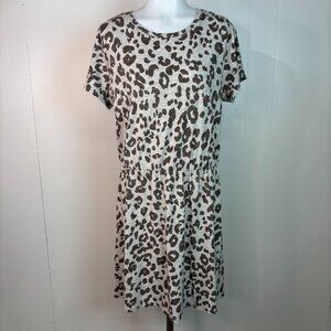 Old Navy Dress Large Gray Leopard Elastic Waist Short Sleeves Cotton Casual